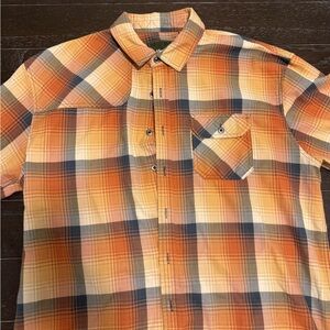 Howler Brothers Orange and Navy Plaid Button-Down Shirt
